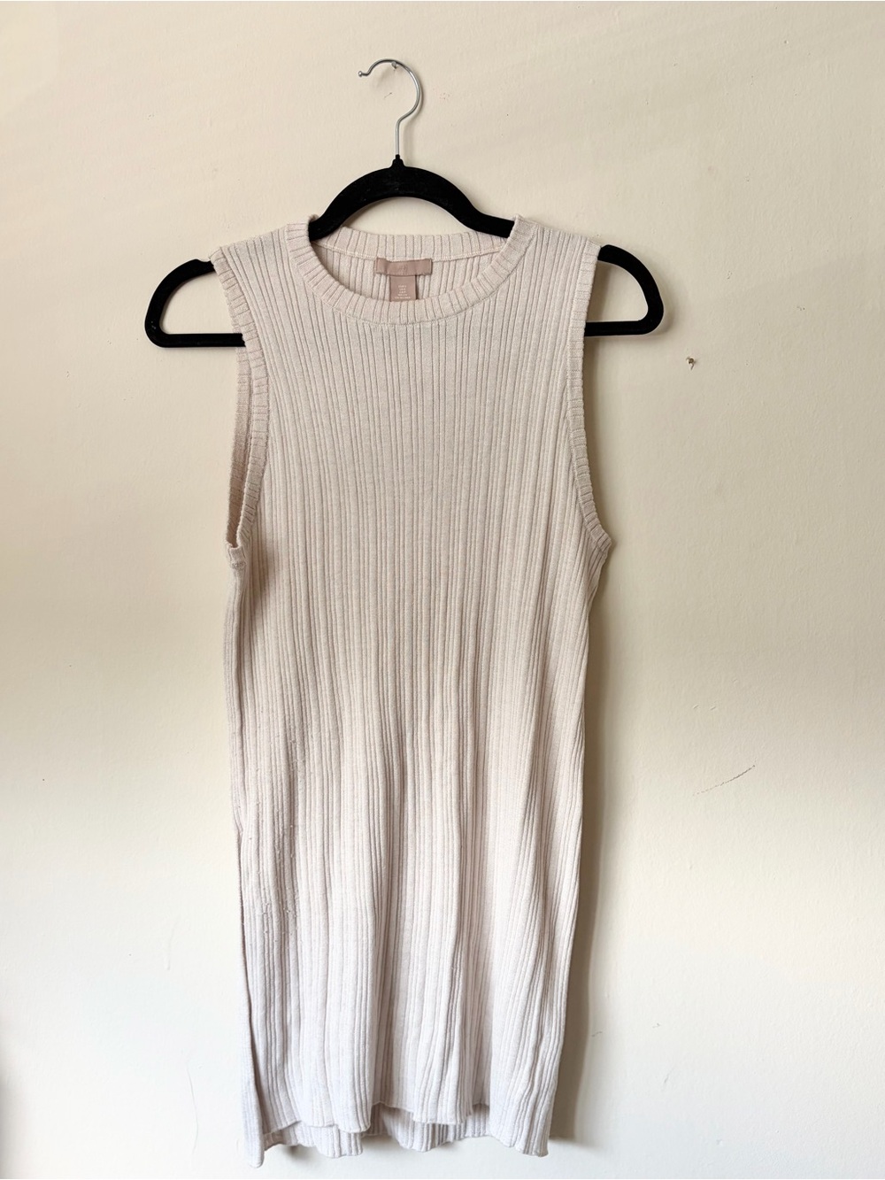 H&M Ribbed Knit Sleeveless Tank Dress — Light Beige